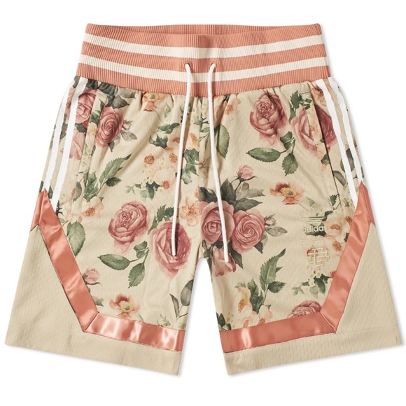NWT Adidas Eric Emanuel Logo Shorts in Khaki Floral - Picture 2 of 9